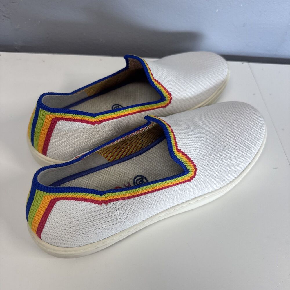 ROTHY'S Limited Edition SF Pride White W/Rainbow Stripe SlipOn Sneakers Size 8.5